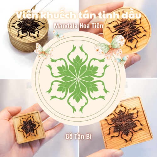 Viên Gỗ ASH nguyên khối Khuếch Tán Tinh Dầu Cao Cấp - Mandala Hoa Tiên - Thanh Khiết, Bình An & Lưu Hương Lâu MDL05